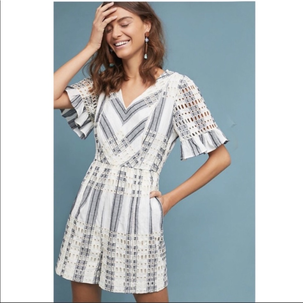 Anthropologie Eyelet Grey and White Romper